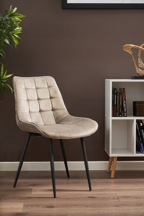 KRZESŁO TAPICEROWANE do salonu WELUROWE pikowane MISTY beżowe JUMIhome