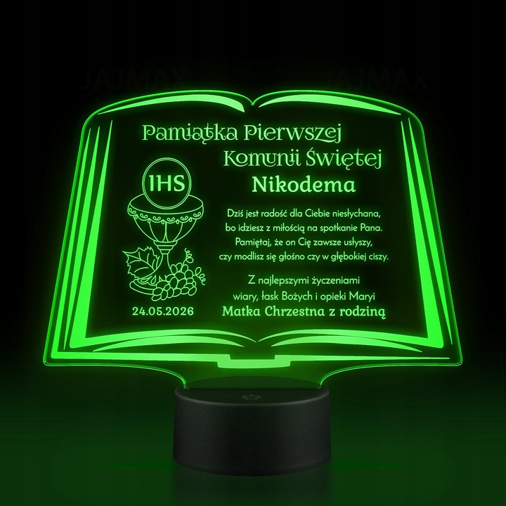 Pamiątka Pierwszej Komunii Świętej LAMPKA LED prezent na Komunię