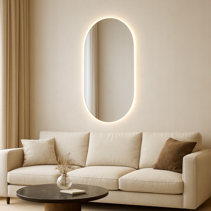 Lustro owalne LED COB łazienkowe, uniwersalne 100x50 cm bez ramy IP 67