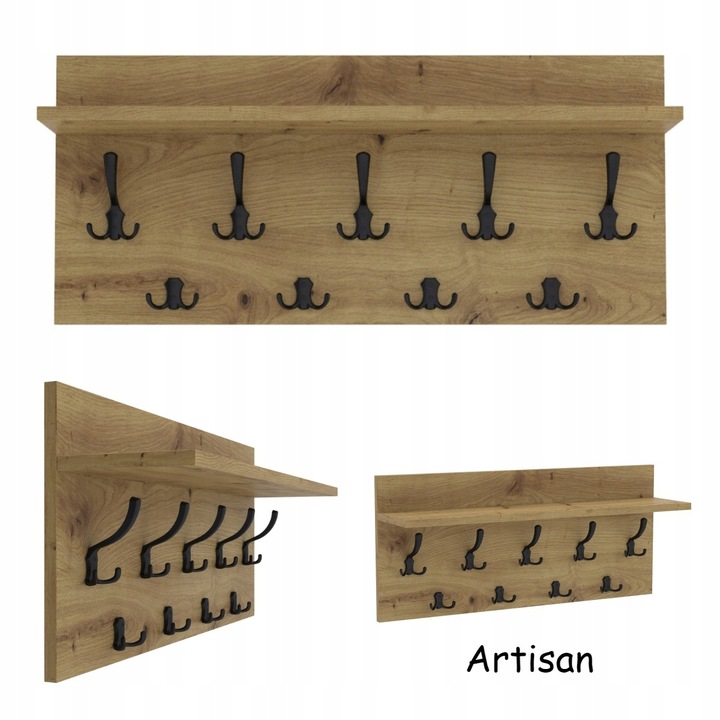 Wieszak na ubrania ścienny panelowy 9 haków 70x40 Biały