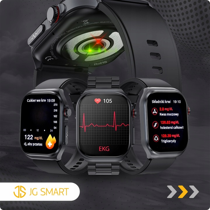 SMARTWATCH DLA SENIORA ZEGAREK EKG FUNKCJA POMIARU CUKRU CIŚNIENIE MENU POL