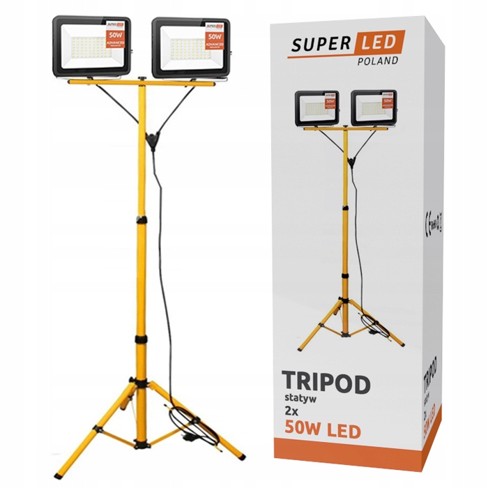 Halogen LED Statyw Budowlany Naświetlacz 2x50W LED + przewód + wtyczka
