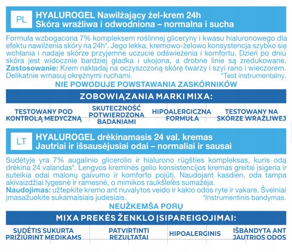 Mixa Hyalurogel Lekki Krem Intensywnie Nawilżający Do Twarzy 50 ml