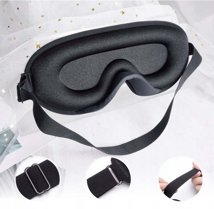 OPASKA NA OCZY DO SPANIA MASKA 3D REGULOWANA CZARNA + ZATYCZKI DO USZU