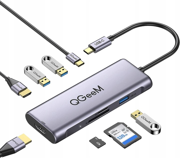 Adapter HUB USB C 8w1 DUAL Screen Stacja dokująca
