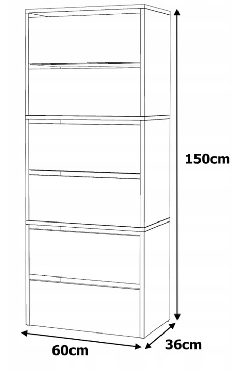 Szafka Na Buty Wysoka Szara Dąb Wotan 6 Półek Bez Siedziska Modułowa