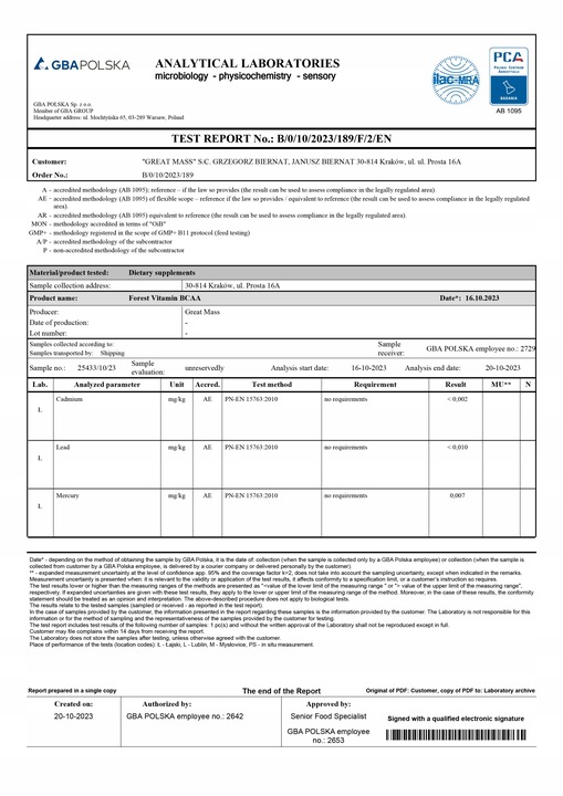 FOREST VITAMIN AMINOKWASY BCAA INSTANT 2:1:1 500g MOCNA REGENERACJA