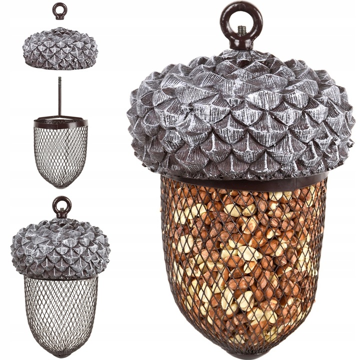 Nowoczesny wiszący KARMNIK ŻOŁĄDŹ dla ptaków na ziarno karmę taras