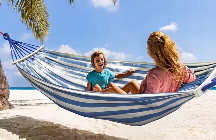 HAMAK 2 OSOBOWY Z PAŁĄKAMI 260x150 XXL MOCNY + linki + POKROWIEC