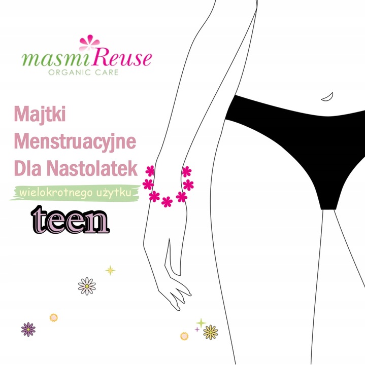Majtki menstruacyjne ekologiczne Masmi DLA NASTOLATEK XS 100% bawełna BIO