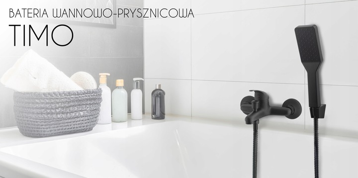 Bateria wannowa ścienna z prysznicem czarna kran do wanny wąż słuchawka