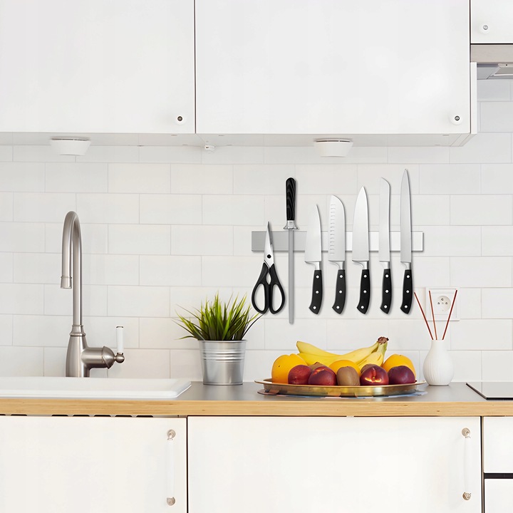 LISTWA MAGNETYCZNA NA NOŻE KLUCZE NARZĘDZIA 40CM SAMOPRZYLEPNA SREBRNA