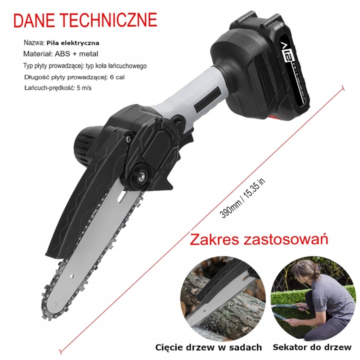 PIŁA ŁAŃCUCHOWA AKUMULATOROWA PILARKA 6" 2x AKUMULATOR 21V + WALIZKA