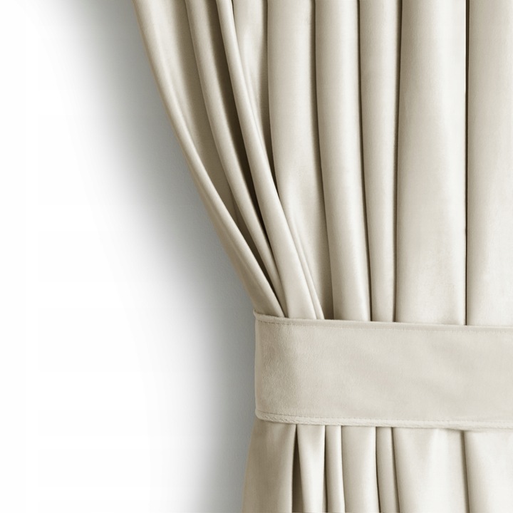 RESTILO Zasłona welurowa plus szarfa upi taśma wave multi 140x270 Jasny Beż