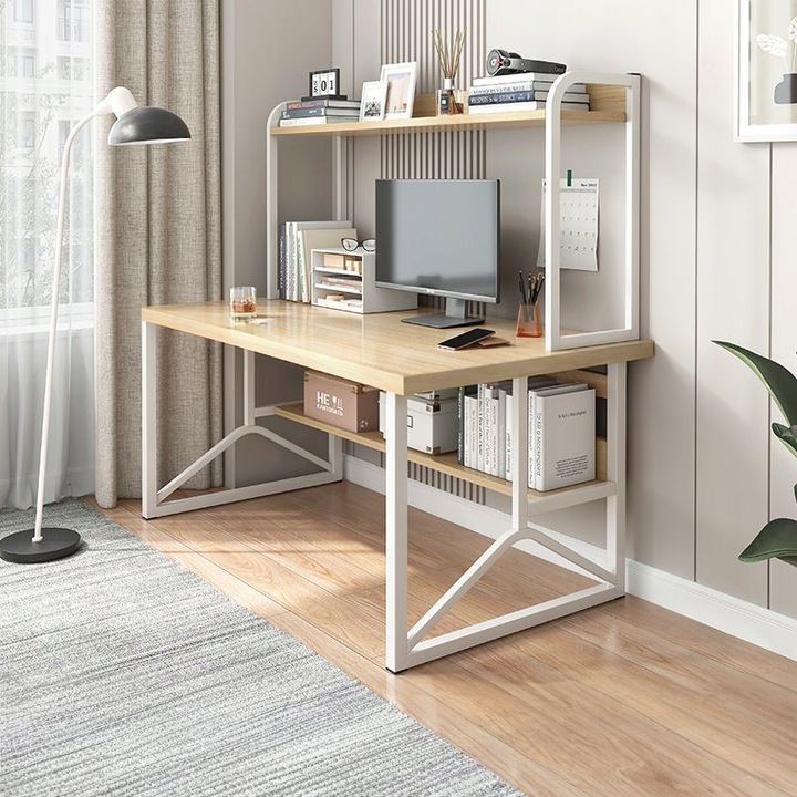 BIURKO KOMPUTEROWE JASNY DĄB LAPTOP STOLIK GAMINGOWE NOWOCZESNE LOFT