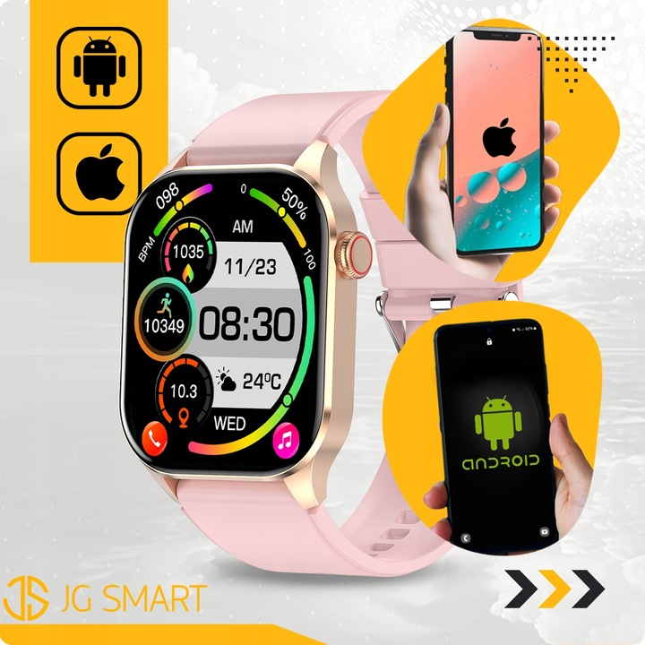 SMARTWATCH DAMSKI ZEGAREK POMIAR GLUKOZY CIŚNIENIE MENU PL ROZMOWY 2 PASKI