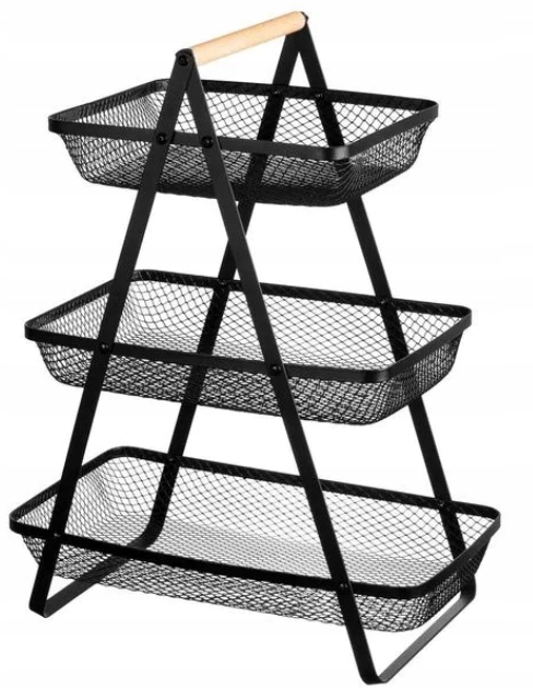 PATERA KOSZYK KOSZ TRZY POZIOMOWY NA OWOCE WARZYWA METALOWY CZARNY