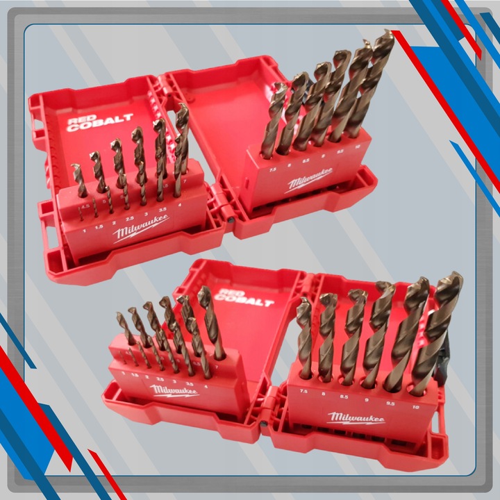 WIERTŁA KOBALTOWE DO METALU 1-10 MM HSS-G RED COBALT (19 SZT)