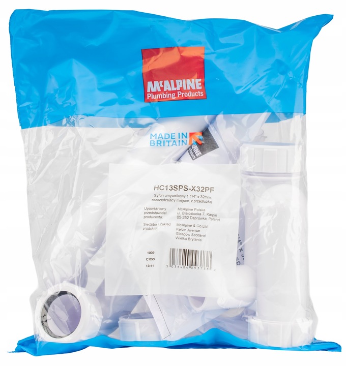 SYFON UMYWALKOWY ODPŁYW PRZYŚCIENNY OSZCZĘDZAJĄCY MIEJSCE SOLIDNY MCALPINE