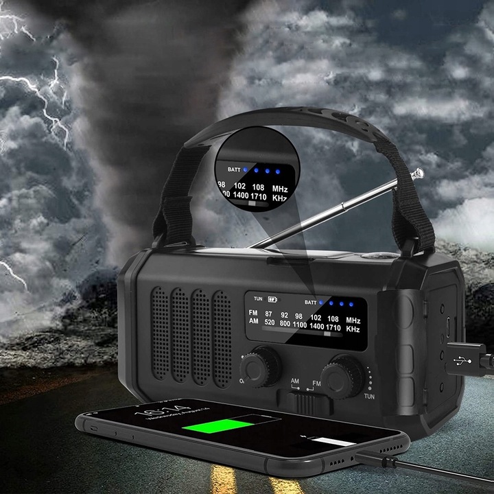PRZENOŚNE RADIO SOLARNE KORBKA ALARM DYNAMO AWARYJNE LATARKA 10000mAh