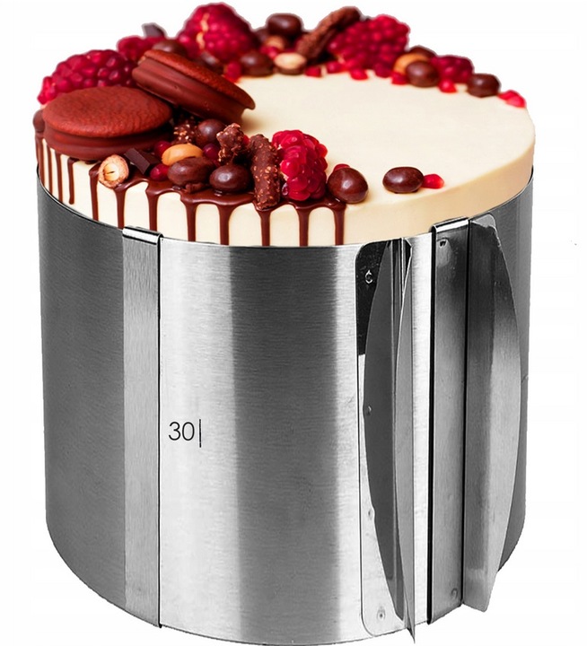 Rant Do Tortu Regulowany Śr 16-30CM Tortownica Wysoki 15 cm + 3 Łopatki OLK