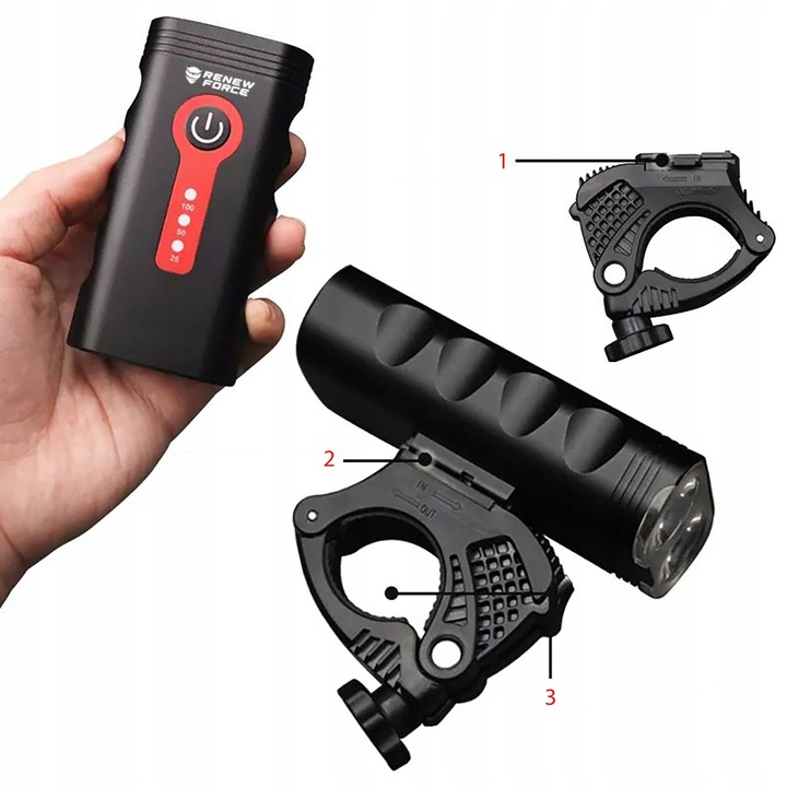 Lampka Rowerowa Światło PRZÓD TYŁ LED na rower kierownicę MOCNA USB 1800lm