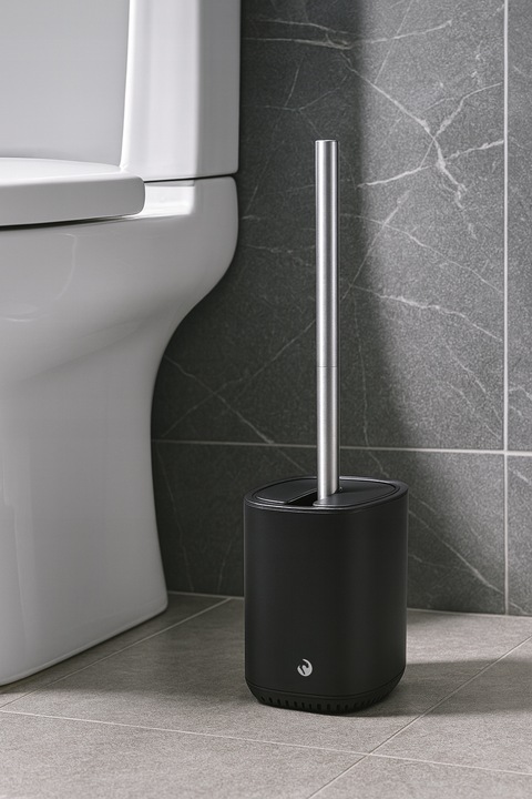 SZCZOTKA DO WC SILIKONOWA CZARNA TOALETOWA STAL NIERDZEWNA METALOWY STOJAK