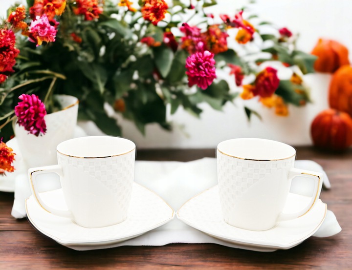 Serwis kawowy zestaw filiżanek ze spodkiem 240 ml 6+6 porcelanowy