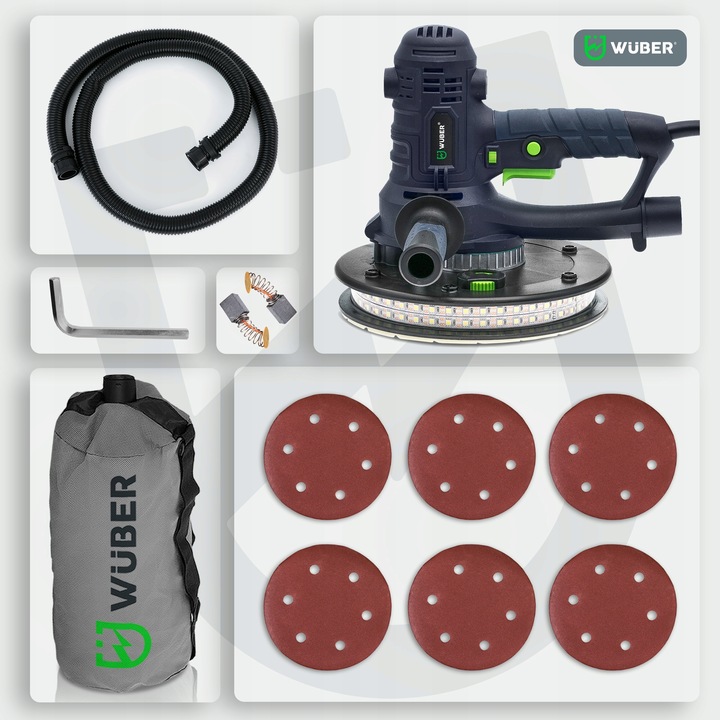 SZLIFIERKA DO GIPSU GŁADZI 180MM SIECIOWA Z TAŚMĄ LED + 6 PAPIERÓW