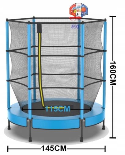 TRAMPOLINA OGRODOWA Z WYSOKĄ SIATKĄ I KOSZEM 145 CM Dla Dzieci