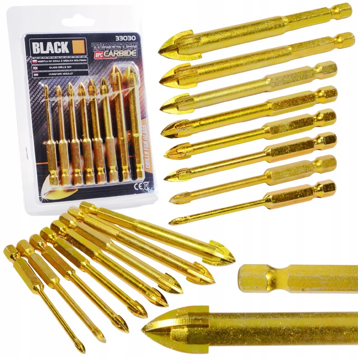 WIERTŁA DO SZKŁA PŁYTEK CERAMIKI GRESU WIERTŁO 3-12MM 8 SZT HEX 1/4"