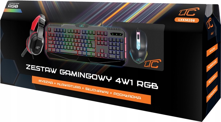 KLAWIATURA MYSZKA PODKŁADKA MIKROFON SŁUCHAWKI ZESTAW GAMINGOWY 4W1 PREZENT