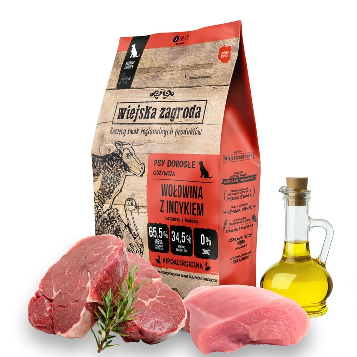 Wiejska Zagroda Karma sucha dla psa WOŁOWINA INDYK WARZYWA Małe rasy S 2kg