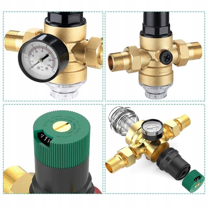 REDUKTOR CIŚNIENIA WODY MOSIĘŻNY 1" DN25 Z FILTREM I MANOMETREM 3/4