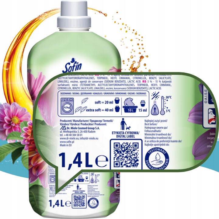 Sofin Kapsułki do Prania Kolorowych Tkanin 66 prań + Płyn do płukania 1,4l