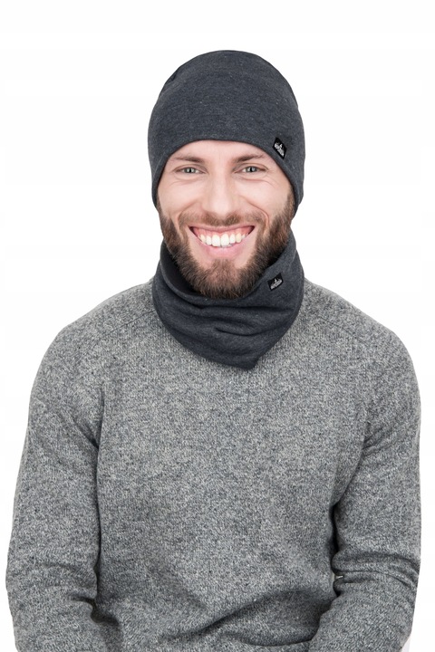 Komplet męski na POLARZE czapka + komin Grafitowy