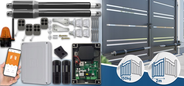 Zestaw do Bramy Dwuskrzydłowej DE200 2x2m 300kg WiFI Fotokomórka 4xPilot