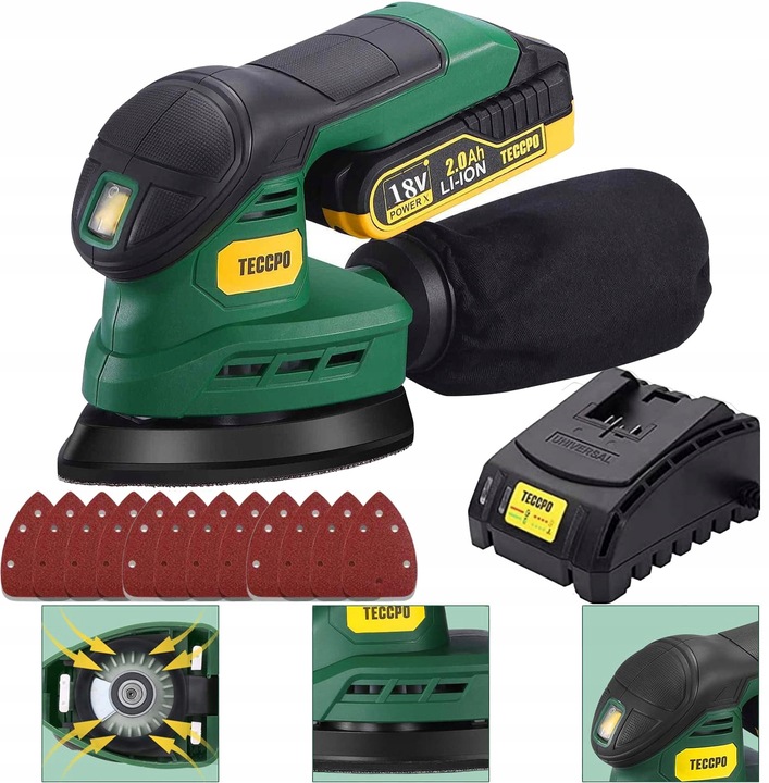 SZLIFIERKA MIMOŚRODOWA OSCYLACYJNA AKUMULATOROWA 2.0mAh 18V Bezpyłowa TECCP