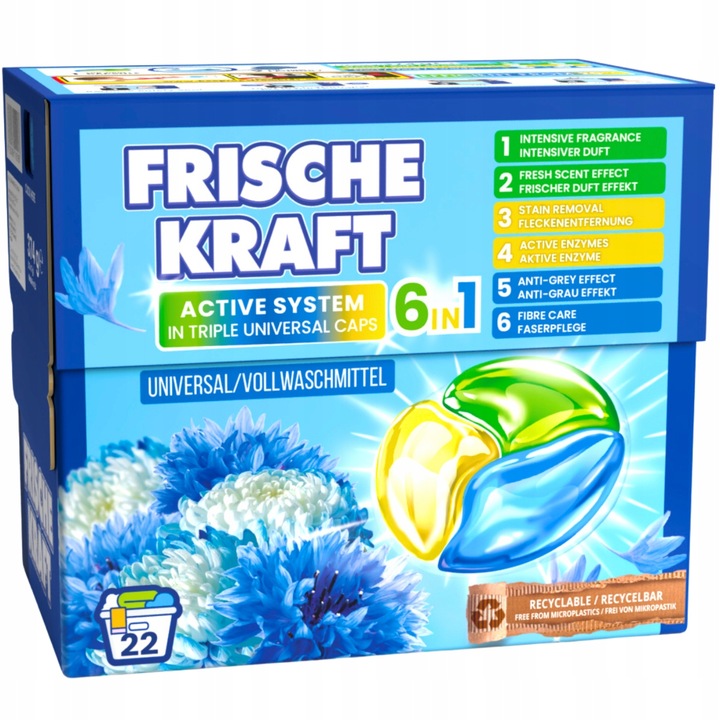 Frische Kraft 6w1 Niemieckie Kapsułki do Prania Uniwersalne 22szt