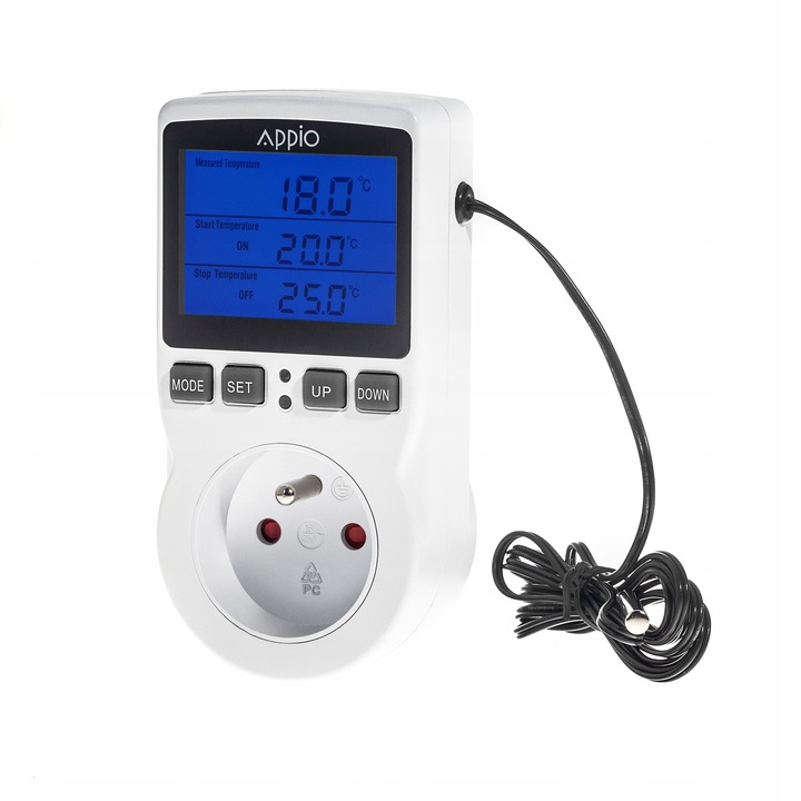 TERMOSTAT ELEKTRONICZNY REGULATOR Temperatury 230V Gniazdo sieciowe