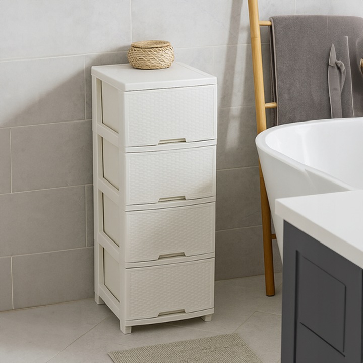 KOMODA Z SZUFLADAMI PLASTIKOWA ECRU WOLNOSTOJĄCA REGAŁ ORGANIZER