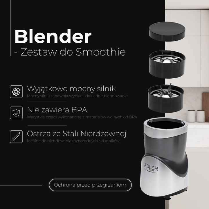 Blender Kielichowy 1200W do Smoothie, Koktajli, Mocny , Zestaw - 4
