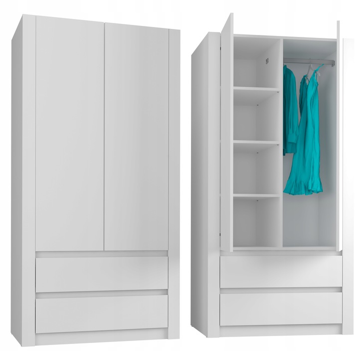 Szafa garderoba 90cm 2d 2sz biała B-20