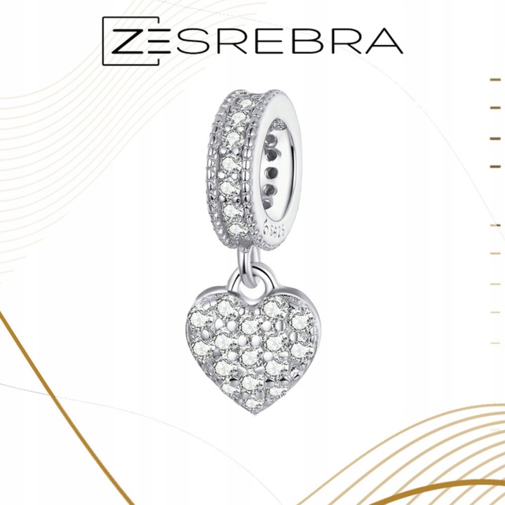 CHARMS WISZĄCE SERCE srebro 925 koralik zawieszka z cyrkoniami srebrna S925