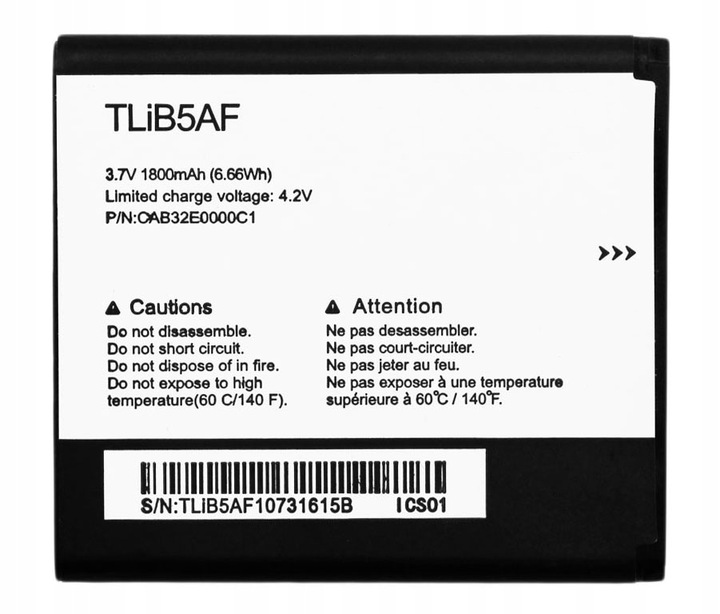 Nowa Bateria Do Alcatel 5035, 5035D, 5036, 5036A, 5036X TLiB5AF 1800 mAh