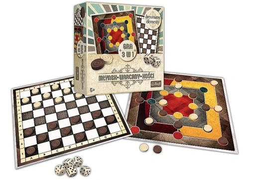 TREFL RETRO GRA 3w1 MŁYNEK WARCABY KOŚCI 01848