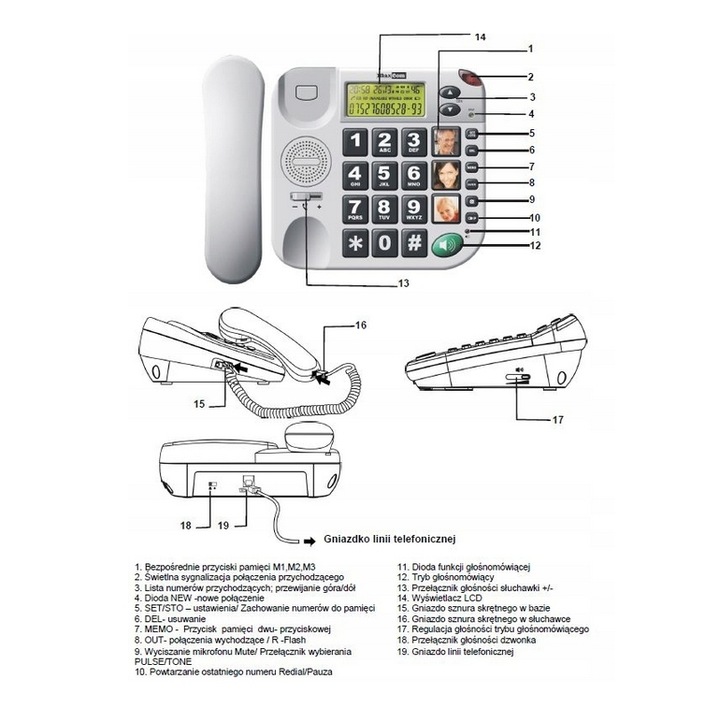 TELEFON STACJONARNY DLA SENIORA KXT481 PILOT SOS