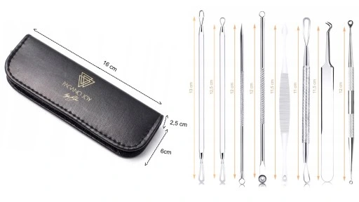 ZESTAW ŁYŻECZKI UNY DO USUWANIA WĄGRÓW ZASKÓRNIKÓW NARZĘDZIA DWUSTRONE ETUI