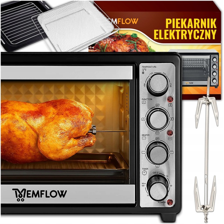 PIEKARNIK ELEKTRYCZNY MINI PIECYK PRZENOŚNY TERMOOBIEG 45L ROŻNO INOX