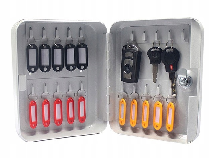 SKRZYNKA SZAFKA NA KLUCZE 20SZT ZAWIESZKAMI BIAŁA